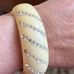 Vintage Bakelite Cream Clamper Bracelet with Silver Accents